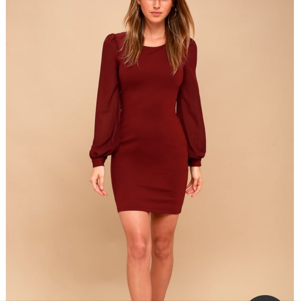 Poetic Love Burgundy Long Sleeve Bodycon Dress